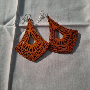 Beautifully Wood Carved Dangle Earrings